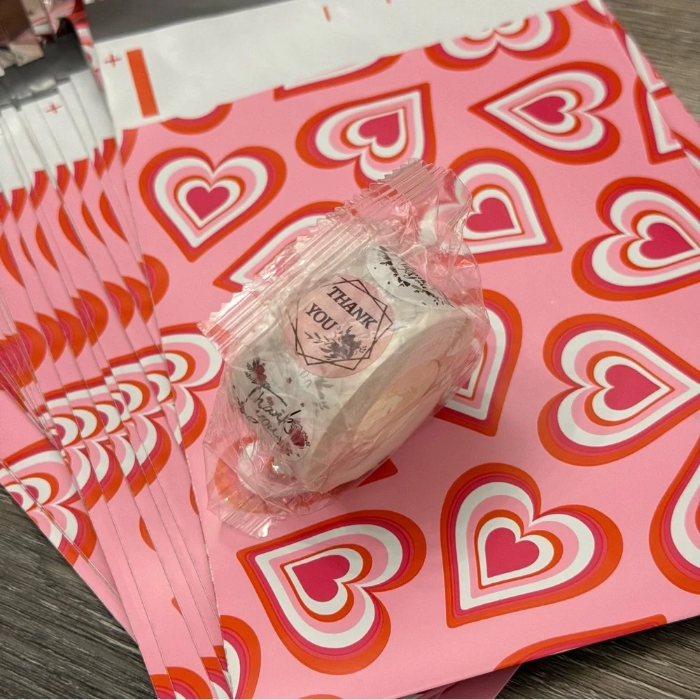 6x9 Poly Mailers 25pc Pink Love Heart Shipping Bags free thank you stickers